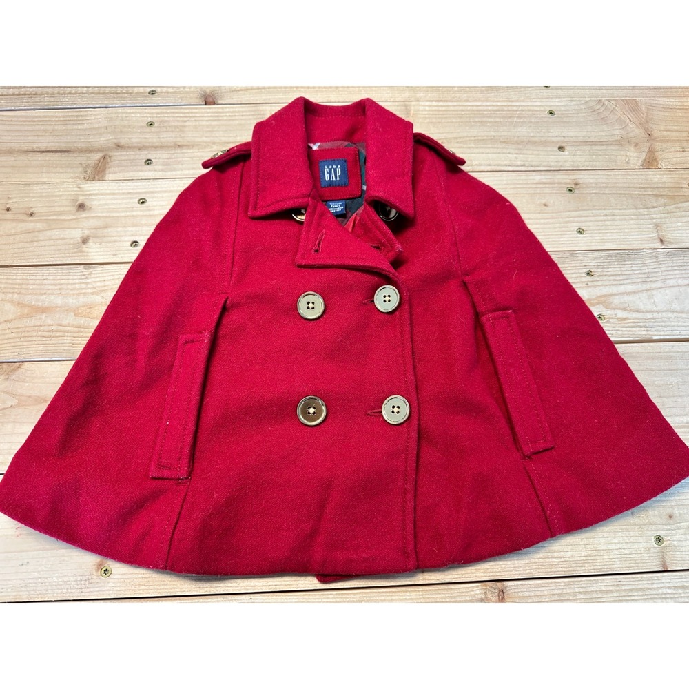 Baby Gap Toddler Red Wool‎ Blend Double Breasted Cape Coat Size 2 Years